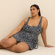 Black Geometric-Print Calabria Swim Dress - Raisins Curve