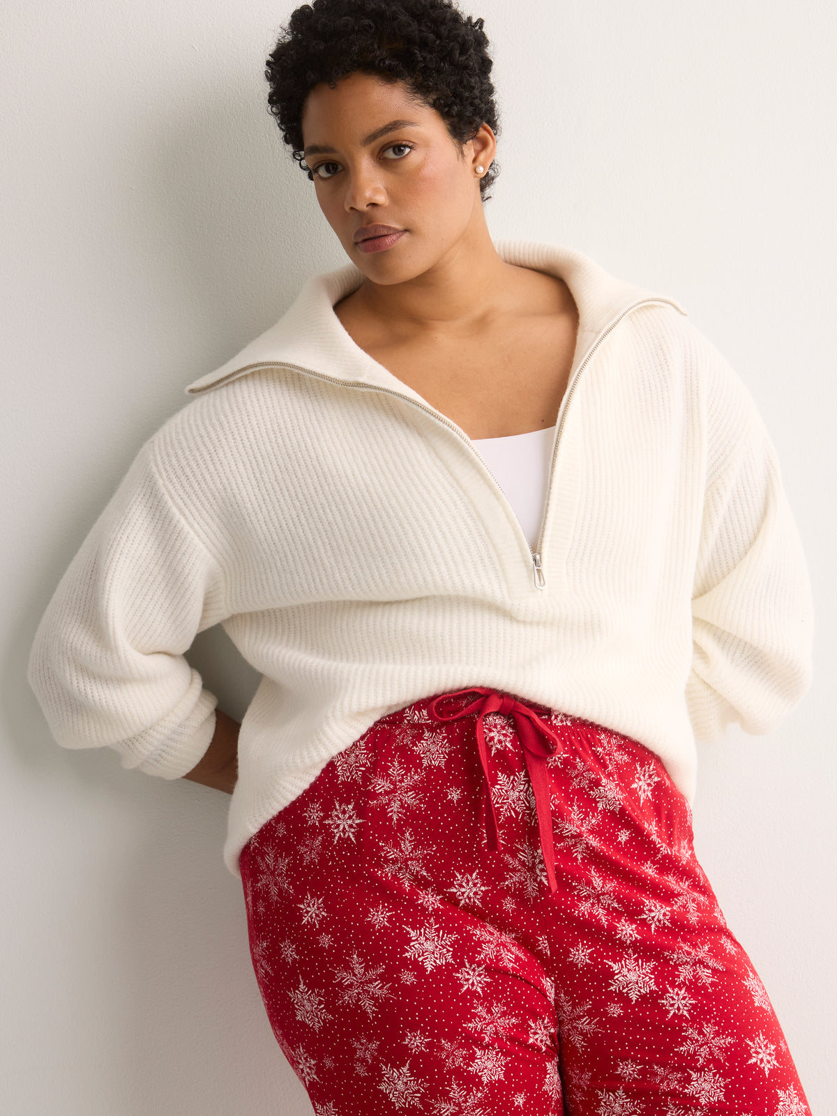Loose-Fit Half-Zip Shaker Knit Sweater
