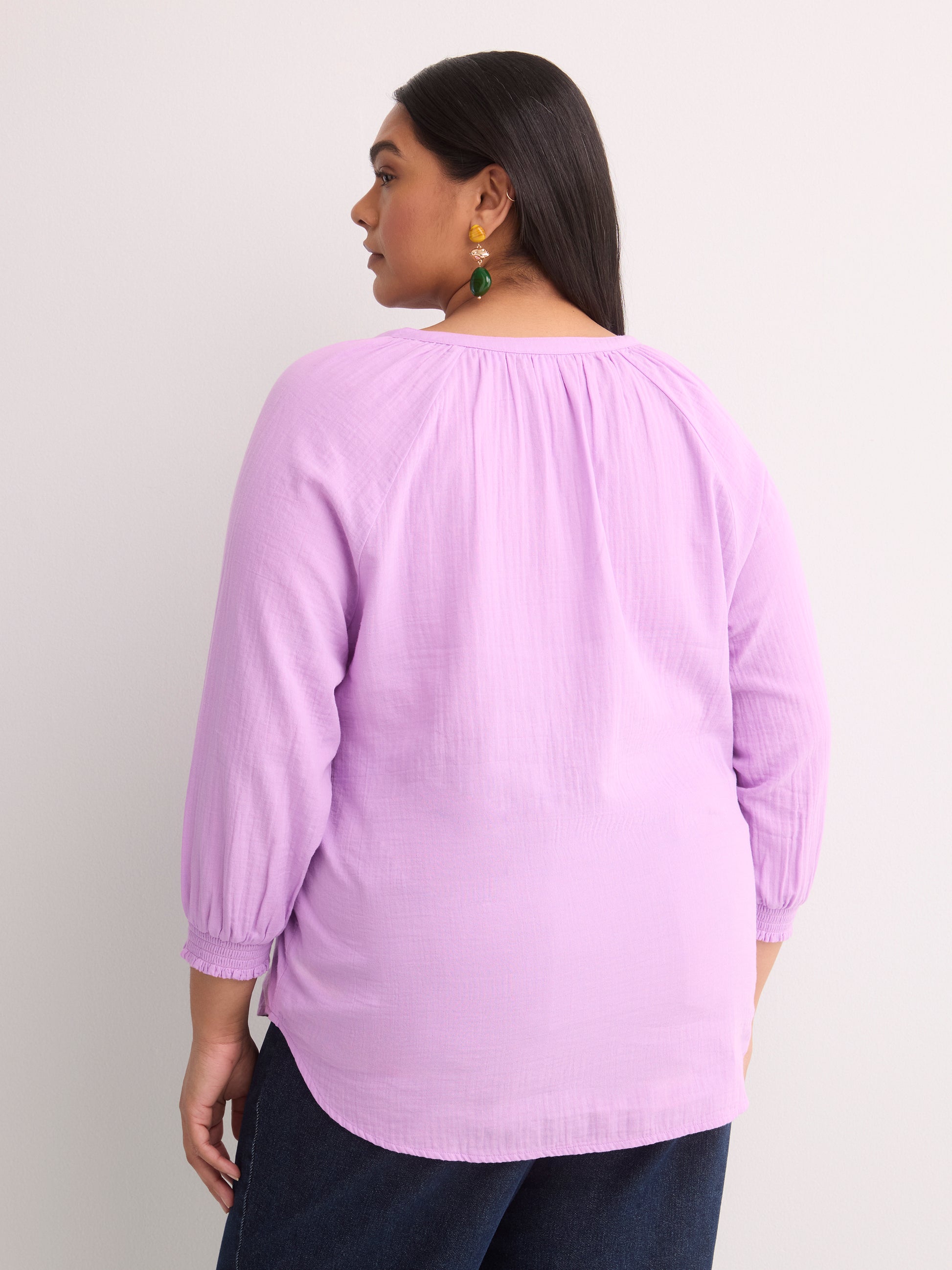 Cotton A-Line Notch-Neckline Blouse