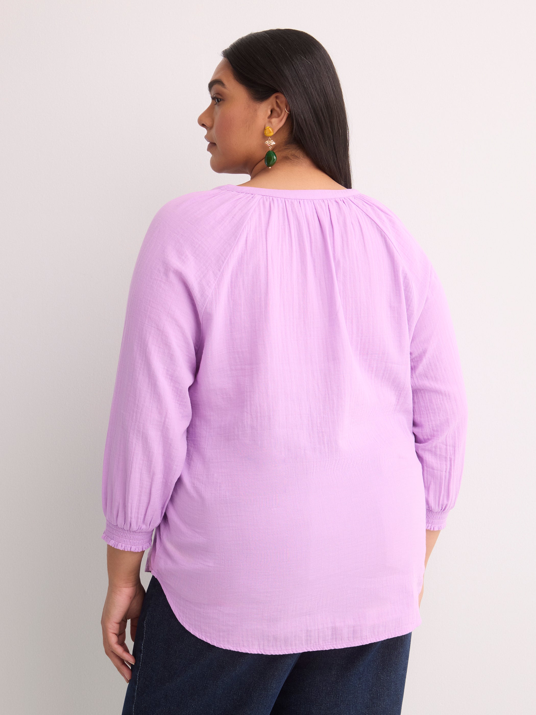 Cotton A-Line Notch-Neckline Blouse