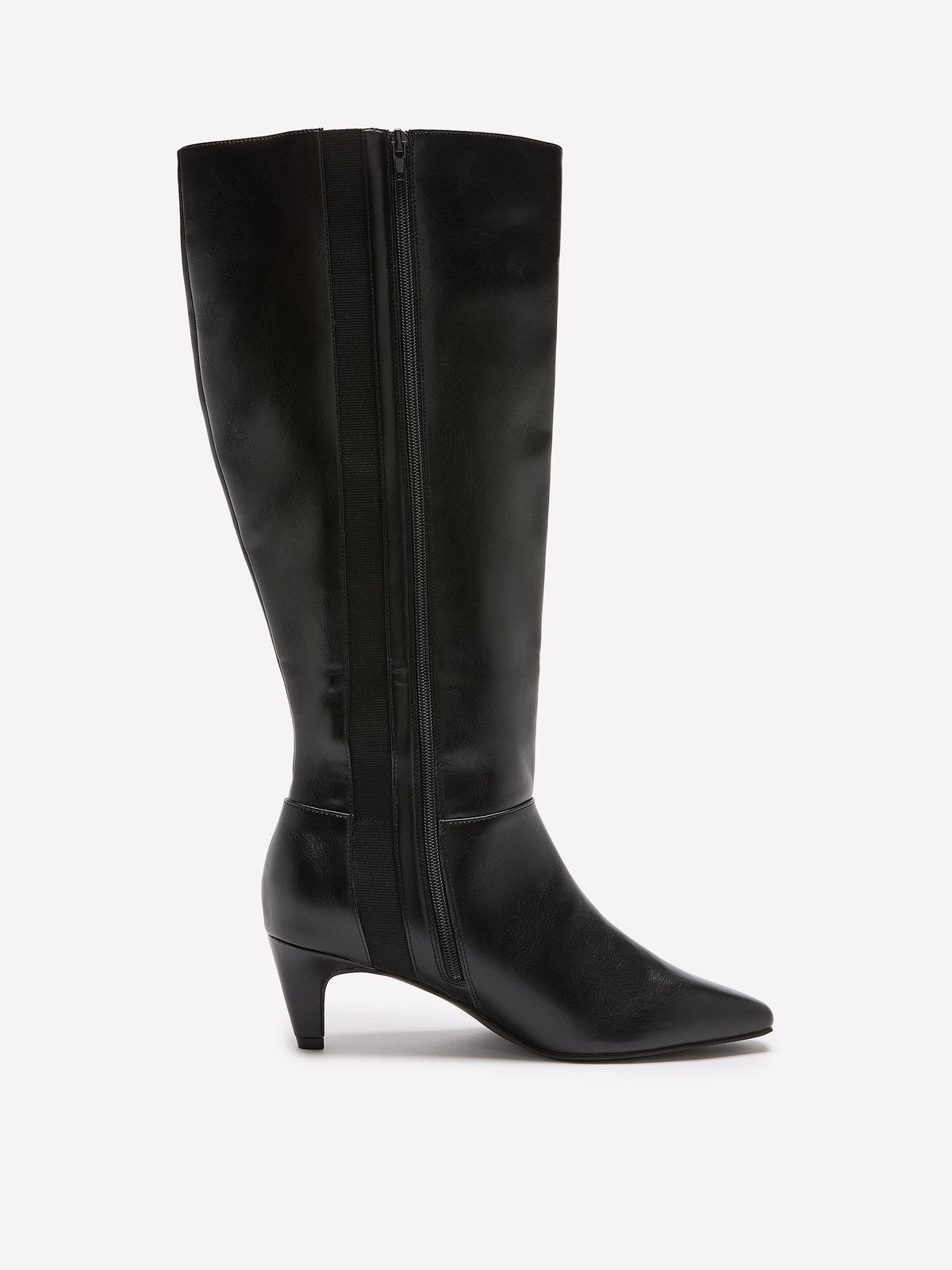 Extra Wide Width, Black Tall Faux Leather Kitten-Heel Boot