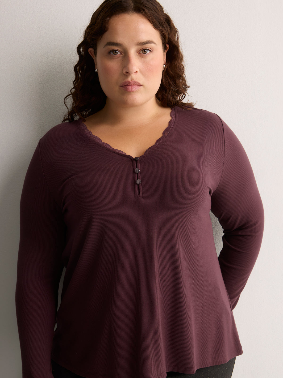 Responsible, Slight Swing Henley Rib Knit Top