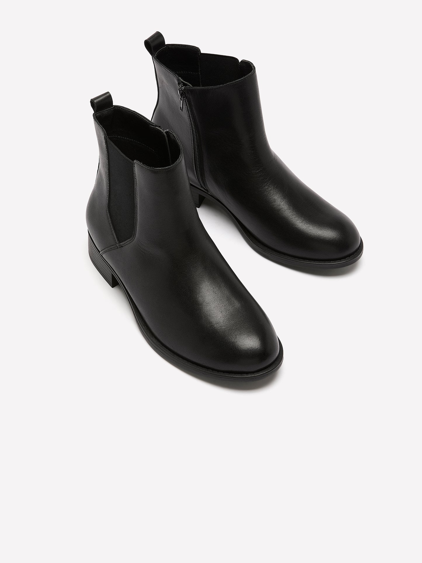 Extra Wide Width, Black Leather Chelsea Bootie