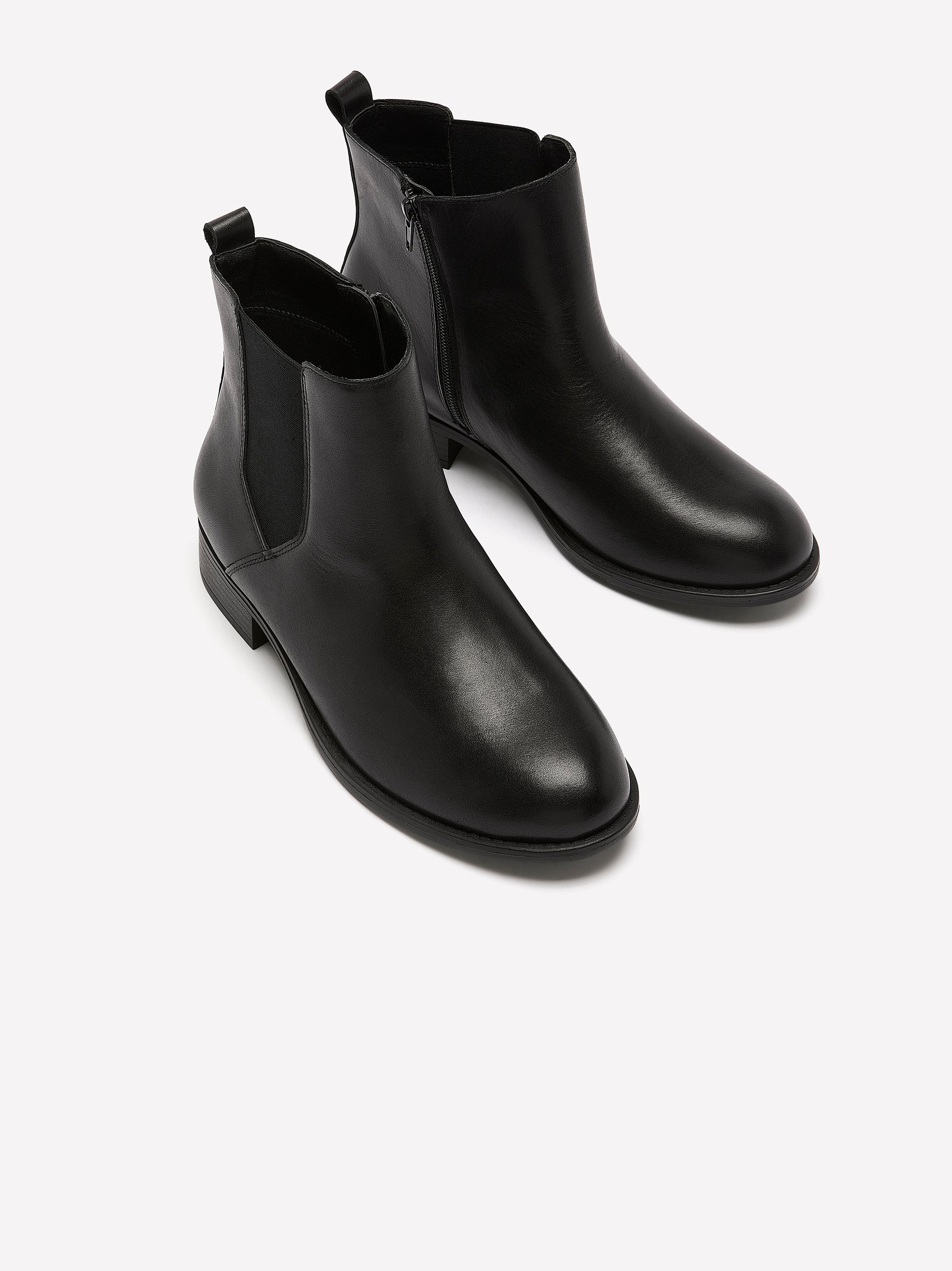 Extra Wide Width, Black Leather Chelsea Bootie