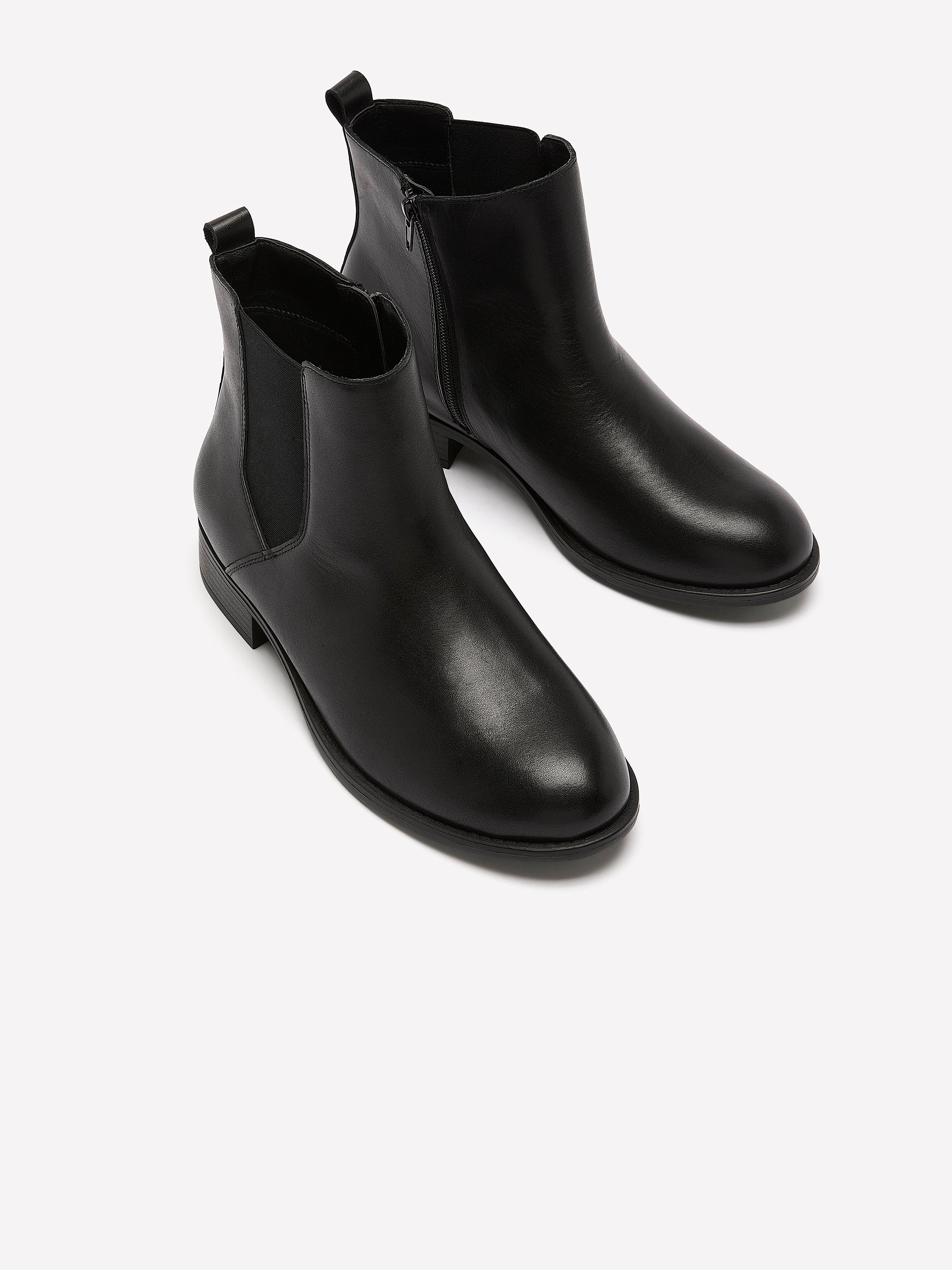 Extra Wide Width, Black Leather Chelsea Bootie
