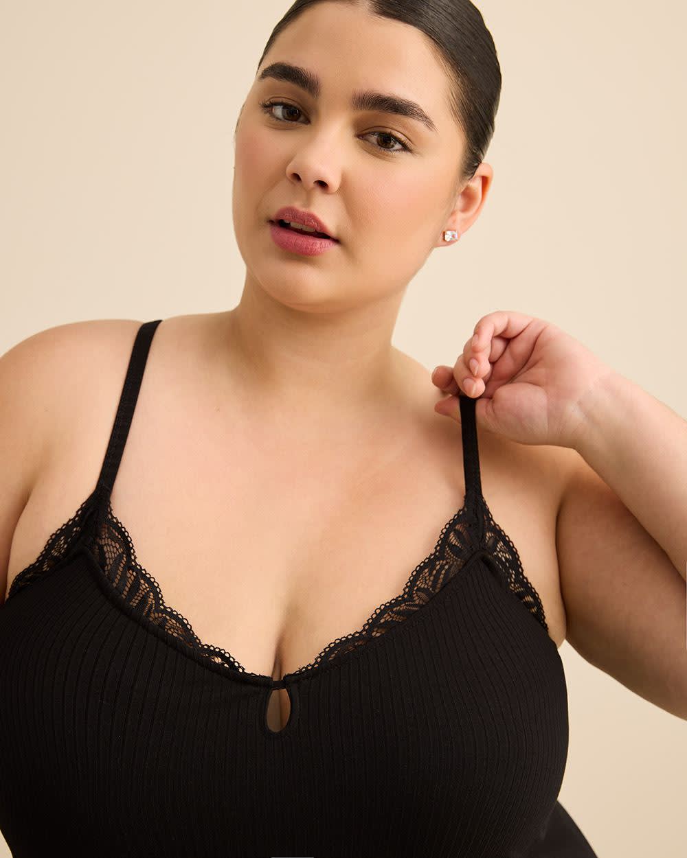 Nuisette sans manches en tricot côtelé avec dentelle - Déesse Collection