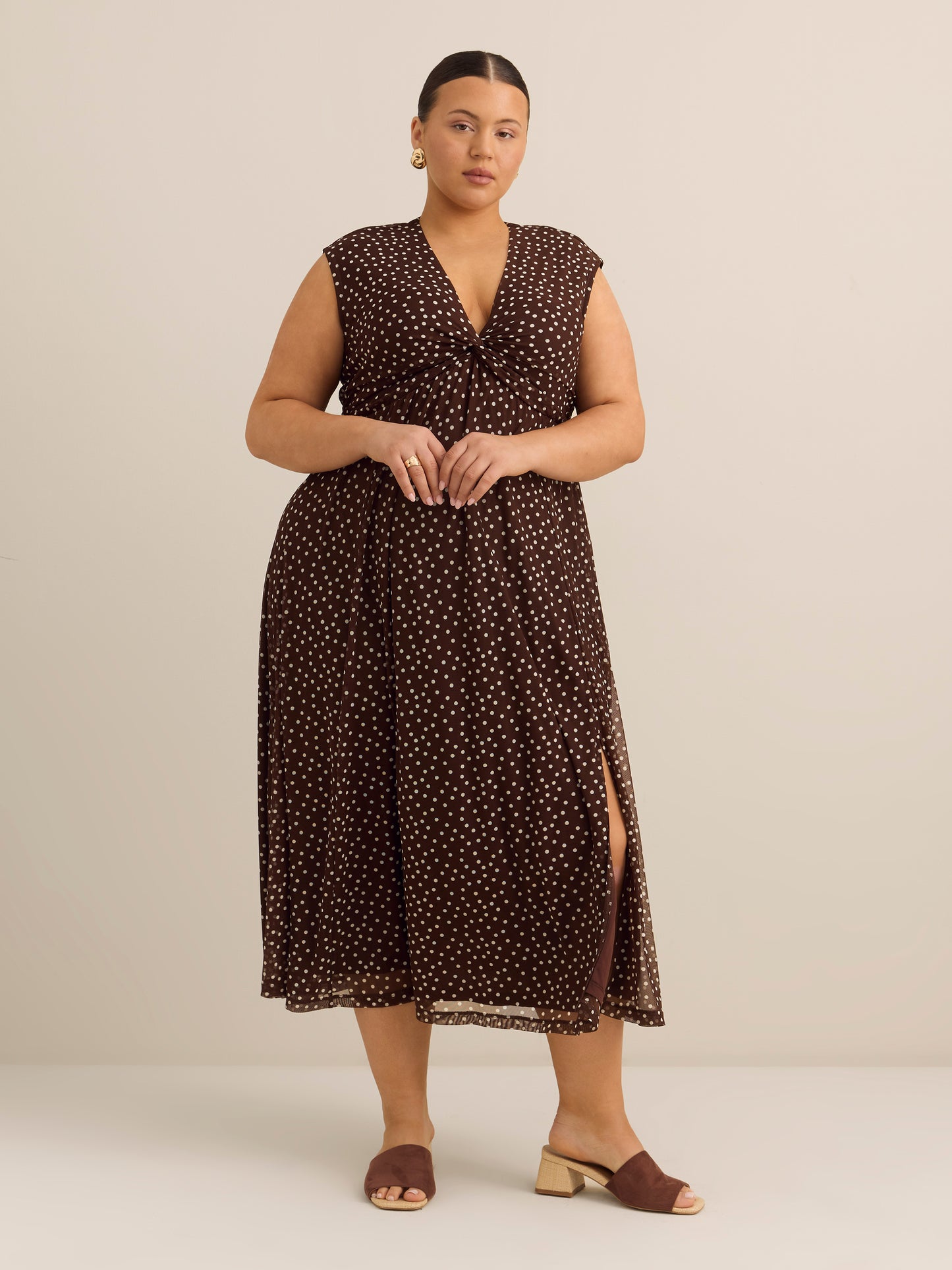 Knotted V-Neck Mesh Maxi Dress - Addition Elle