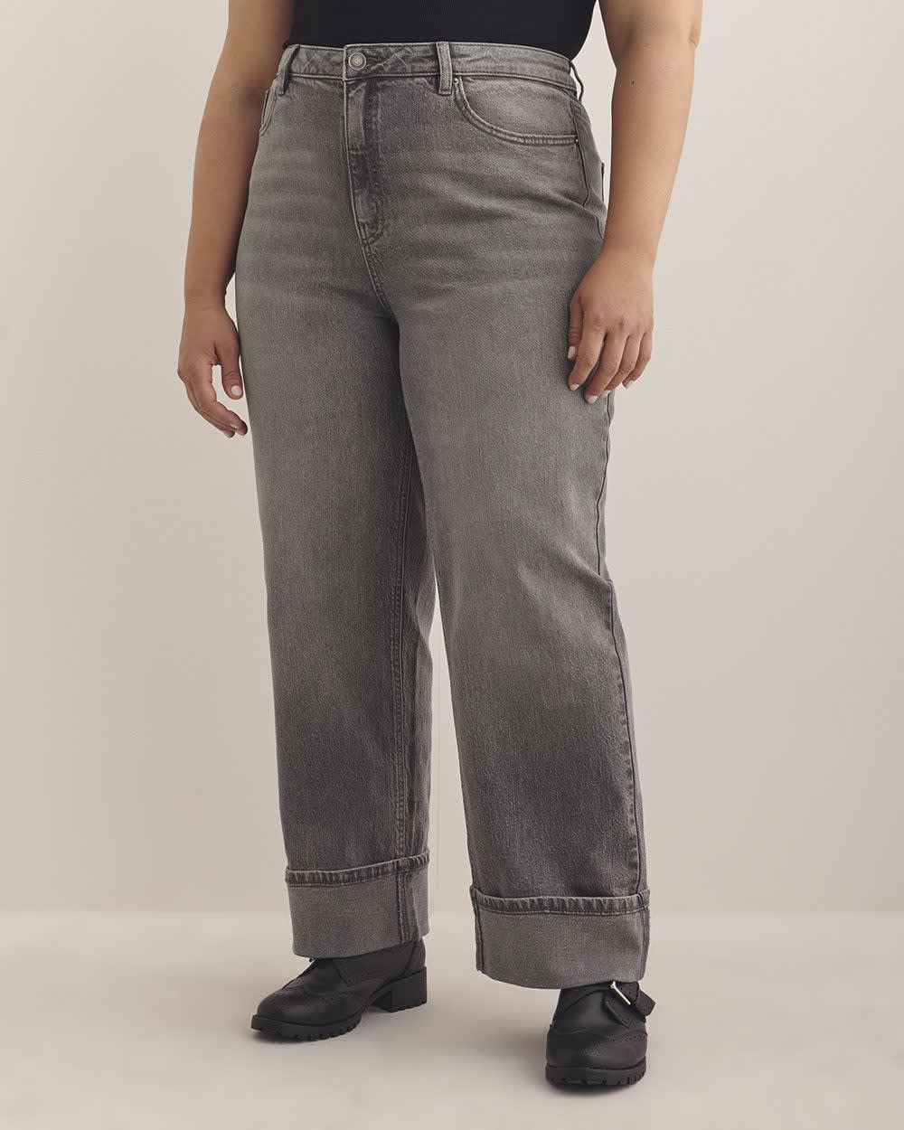 Jean gris taille haute à jambe large repliée - d/C JEANS