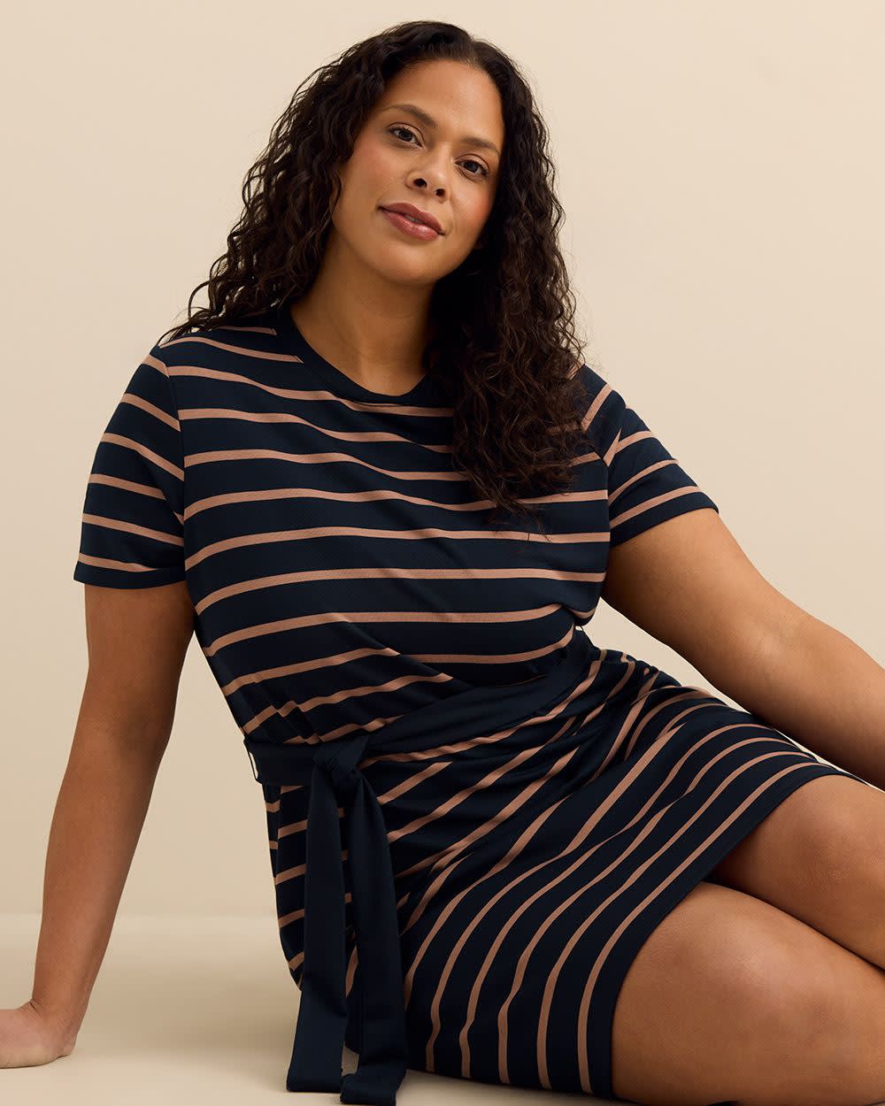 Blue Striped Knit Dress with Removable Belt