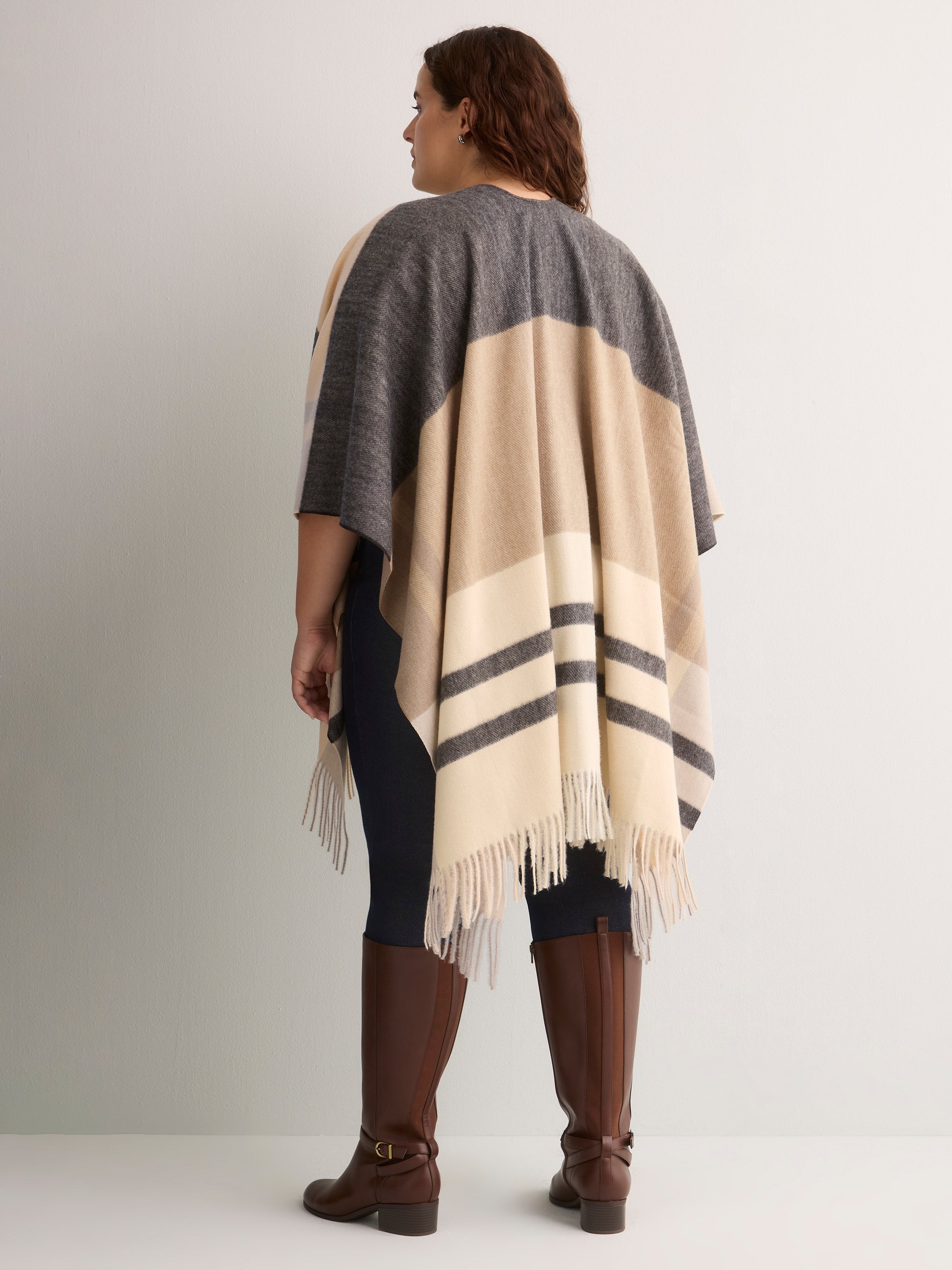 Colourblock Woven Cape with Fringes
