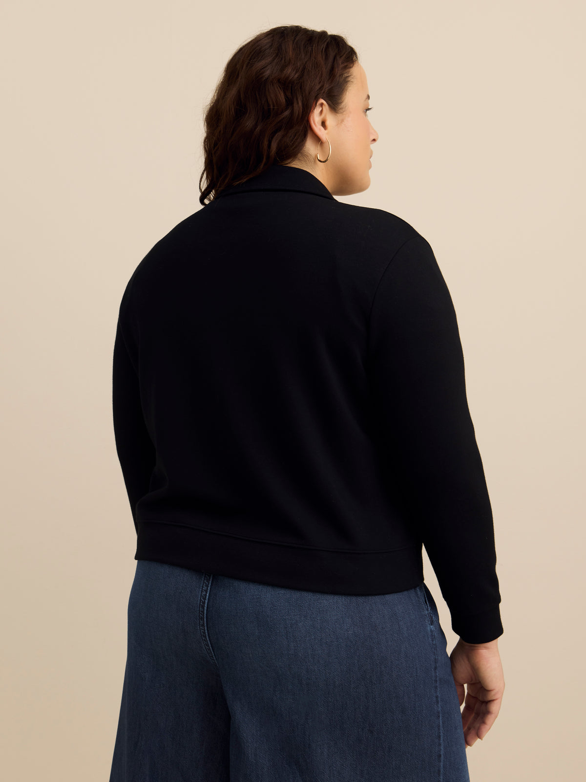 Neoprene Bomber Knit Top with Shirt Collar