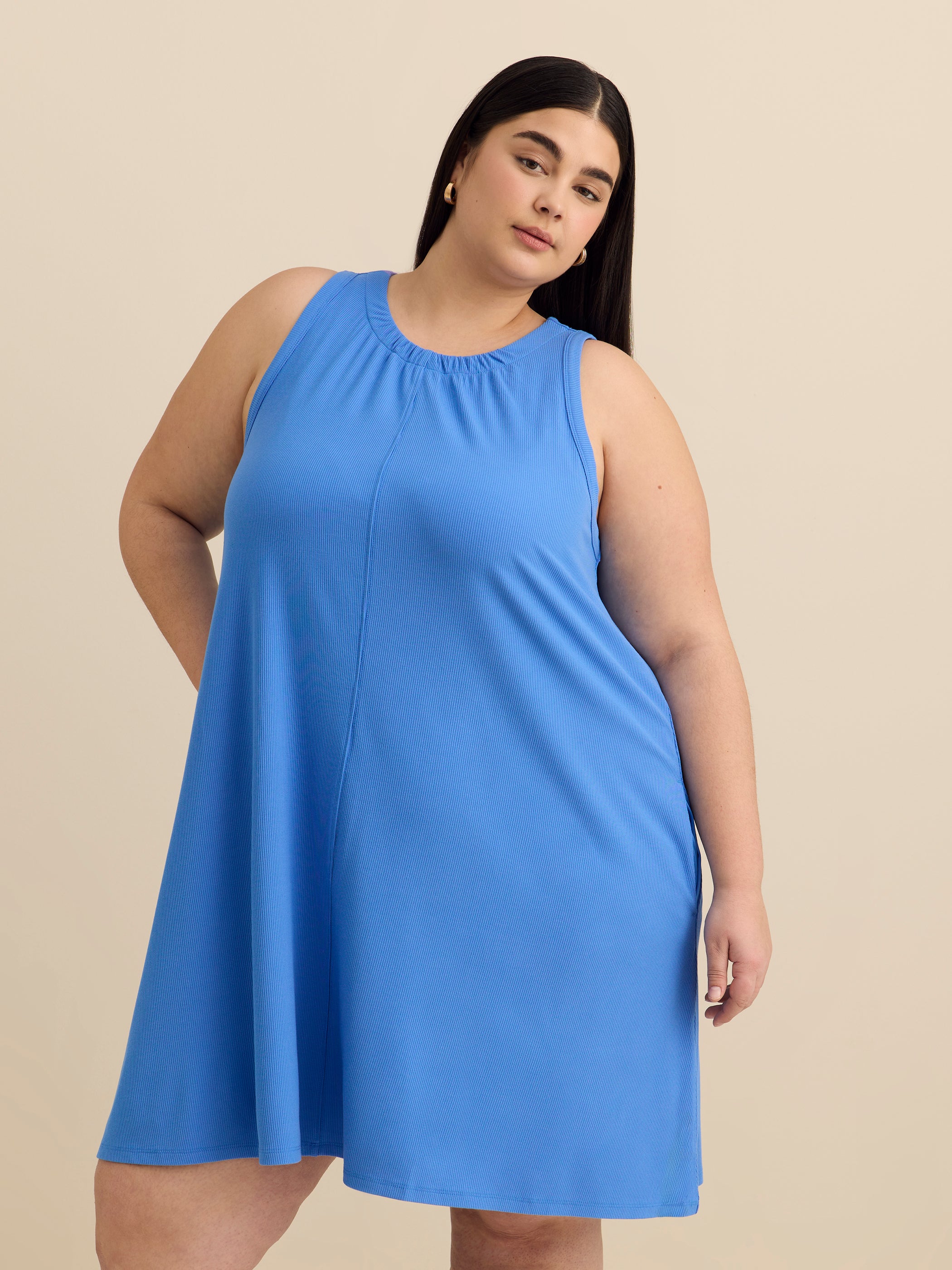 Responsible, Ribbed Sleeveless Halter Dress with Pockets