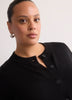 Dark Buttoned-Down Cotton Blend Crew Neck Cardigan