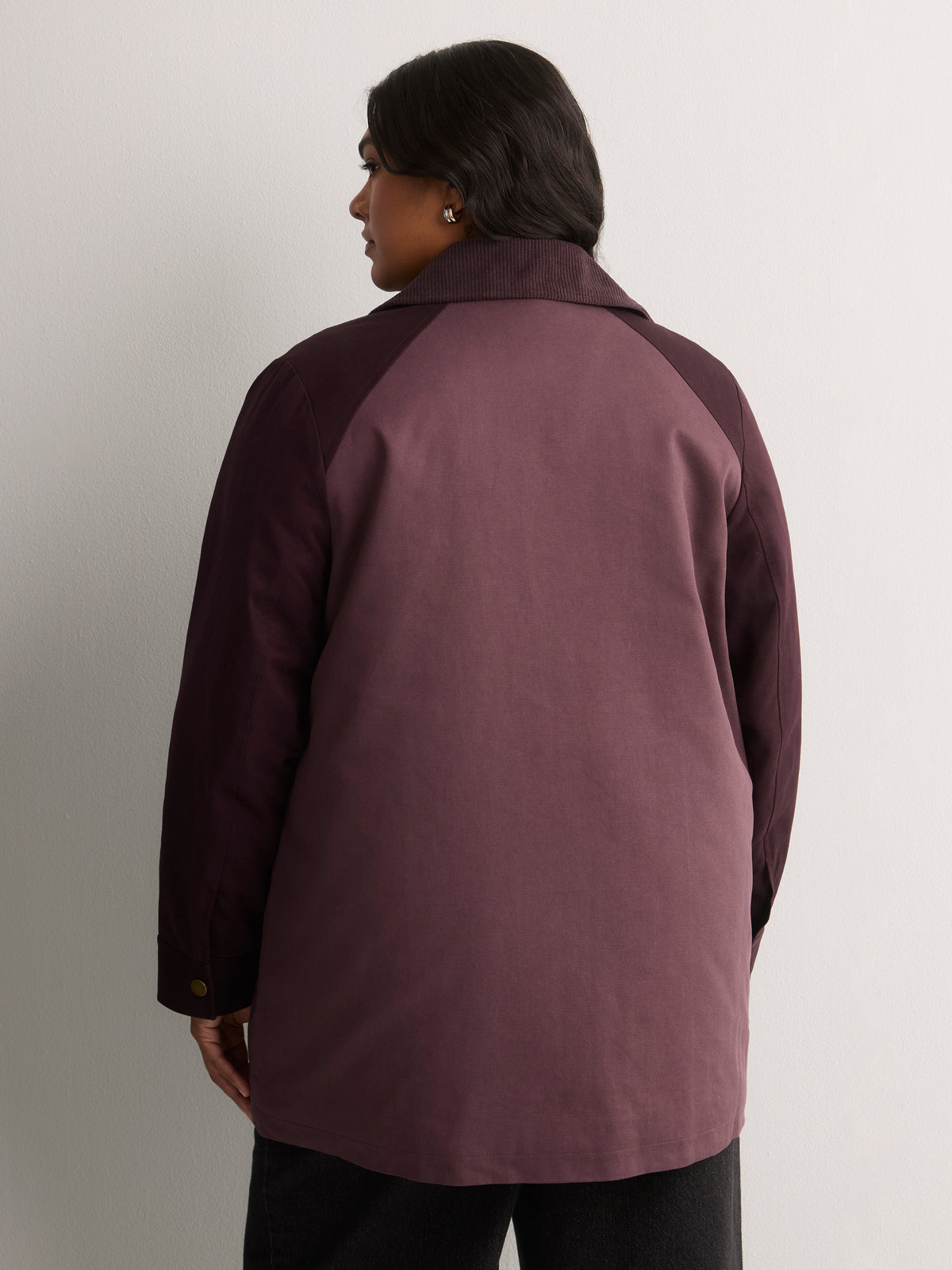 Long Two-Tone Barn Jacket with Corduroy Collar