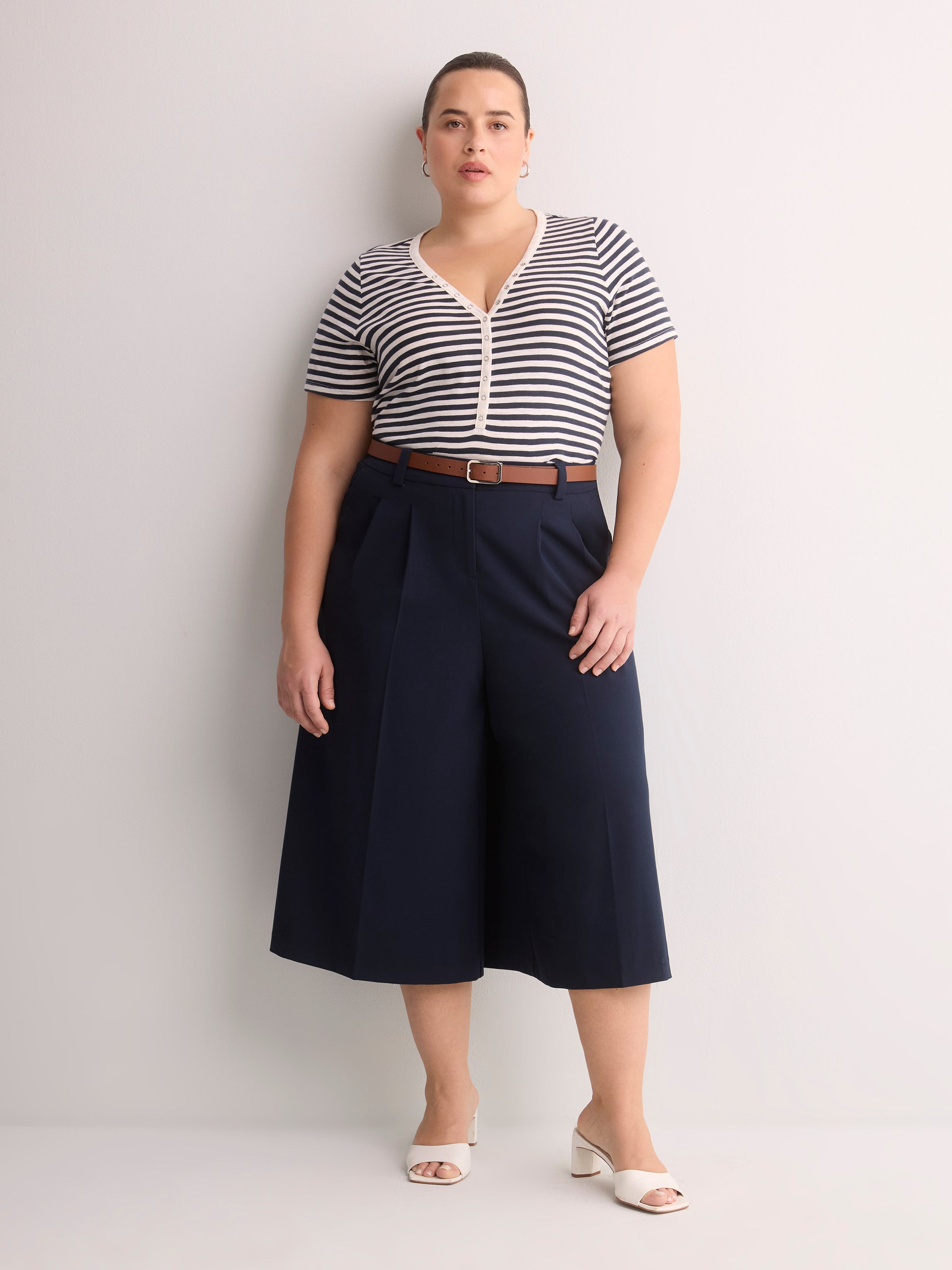 Short-Sleeve V-Neck Henley Shirt with Stripes
