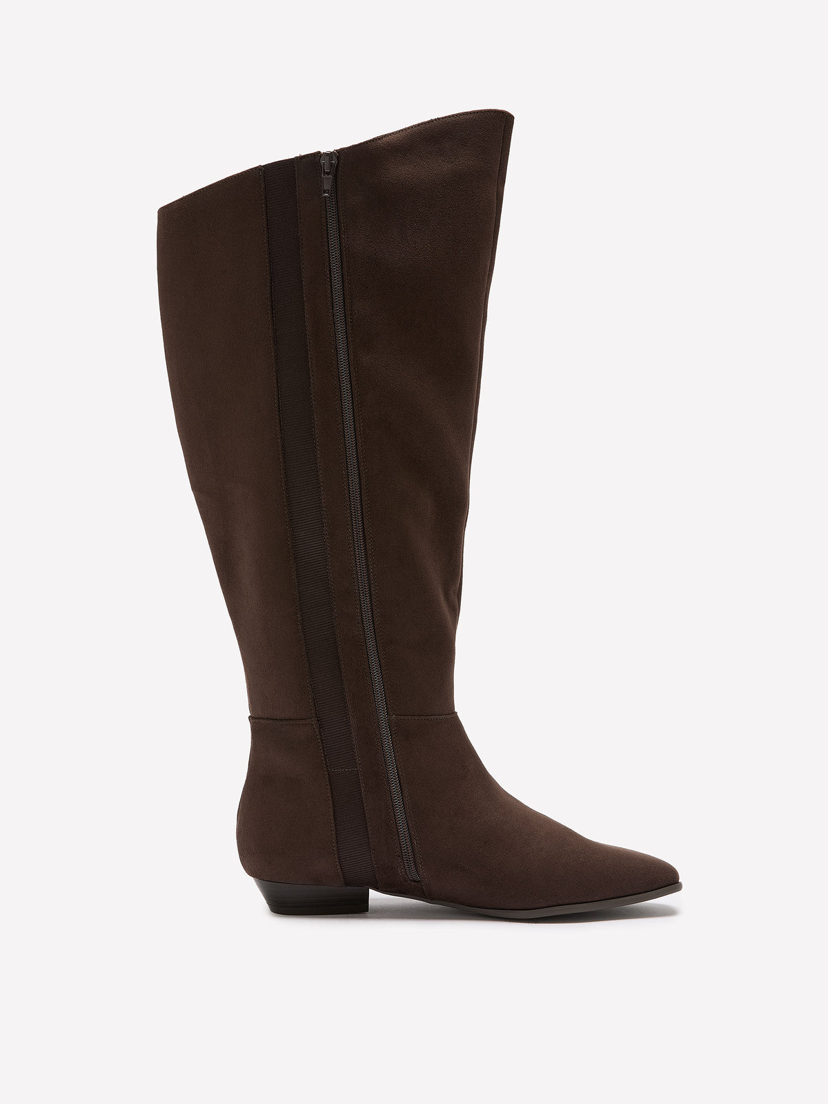 Extra Wide Width, Brown Tall Faux Suede Low-Heel Boot
