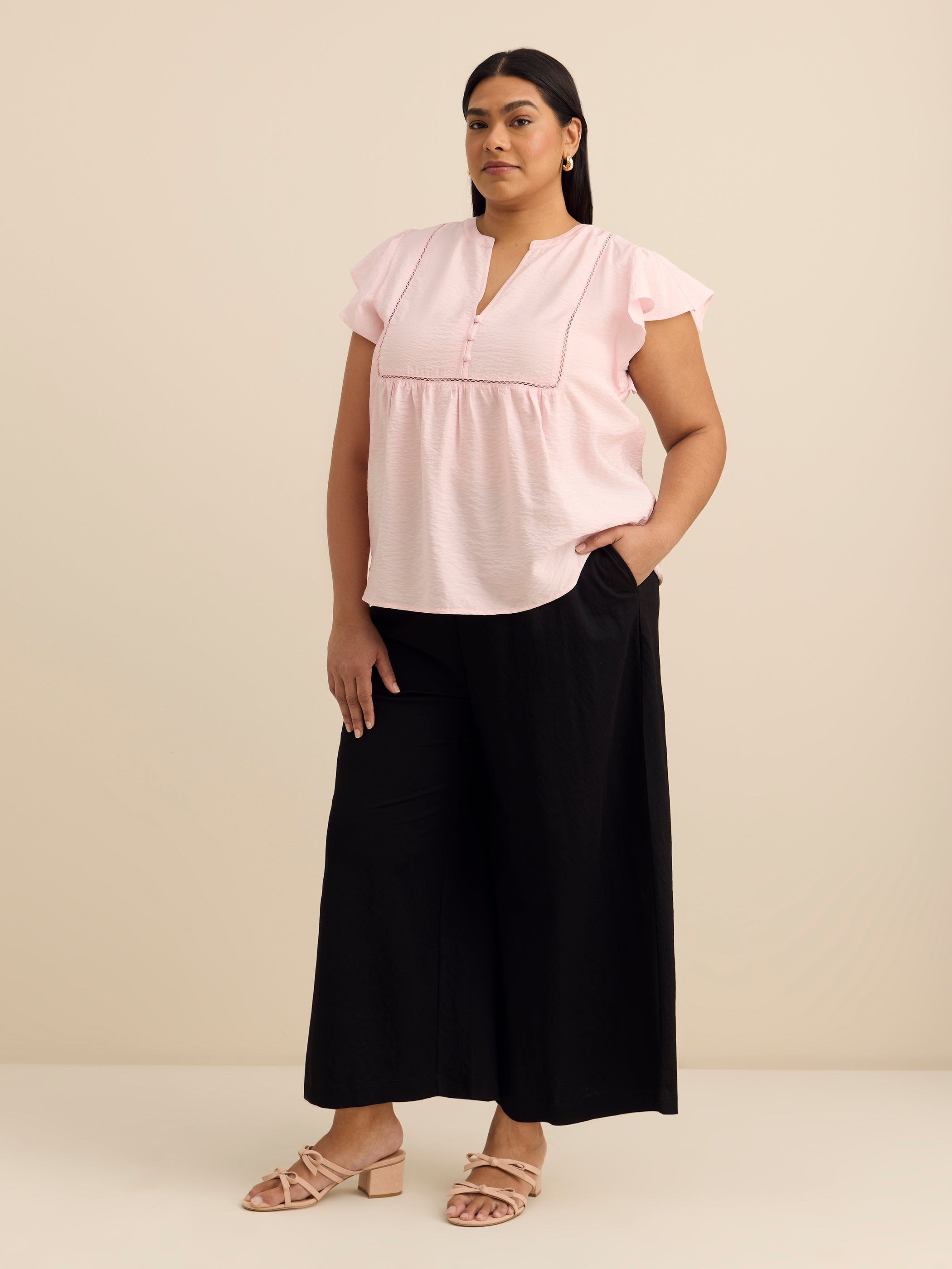 A-Line Blouse with Short Flutter Sleeves