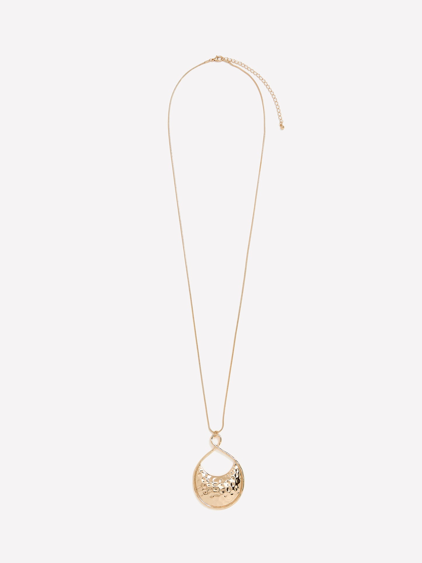 Long Golden Necklace with Hammered Pendant