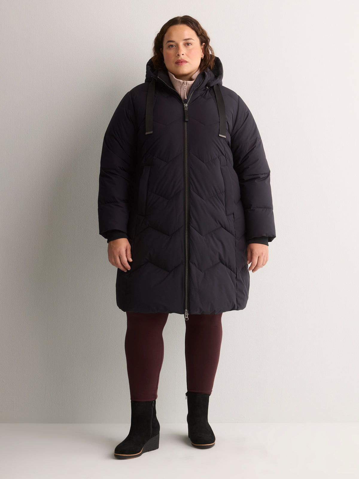 Long Stretch Hooded Puffer Jacket - Active Zone