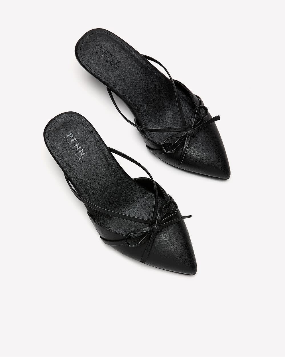 Extra Wide Width, Black Pointy Strappy Shoe with Kitten Heel