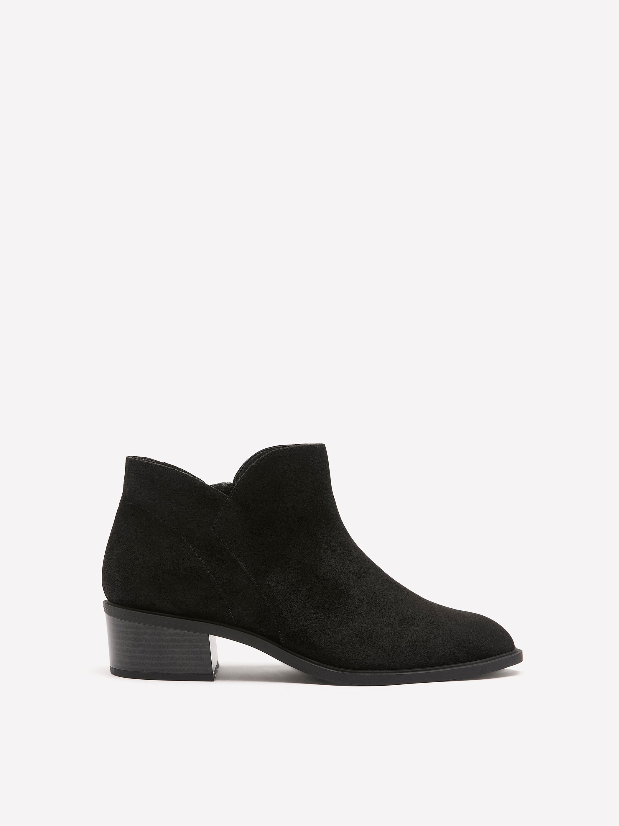 Wide Width, Winnie Black Microsuede Low-Heel Bootie