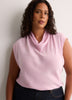 Straight-Fit Draped Cowl-Neck Satin Blouse