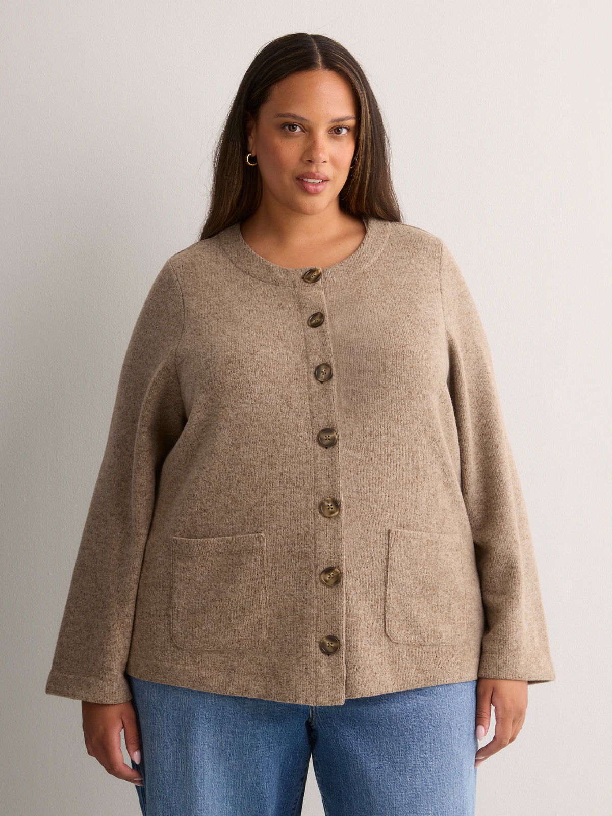 Straight Wide-Sleeve Ribbed Knit Cover-Up