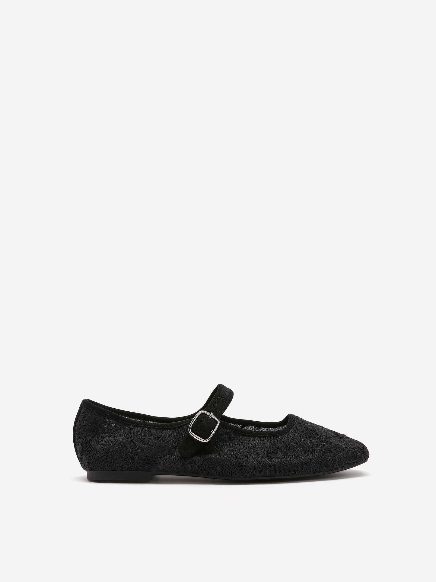 Extra Wide Width, Black Floral Textured Ballet Flats