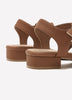 Extra Wide Width, Cognac Low-Block Heel Sandal with Large Buckle Strap