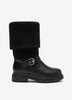 Extra Wide Width, Black Mid-Calf Chunky Boot with Knit Upper
