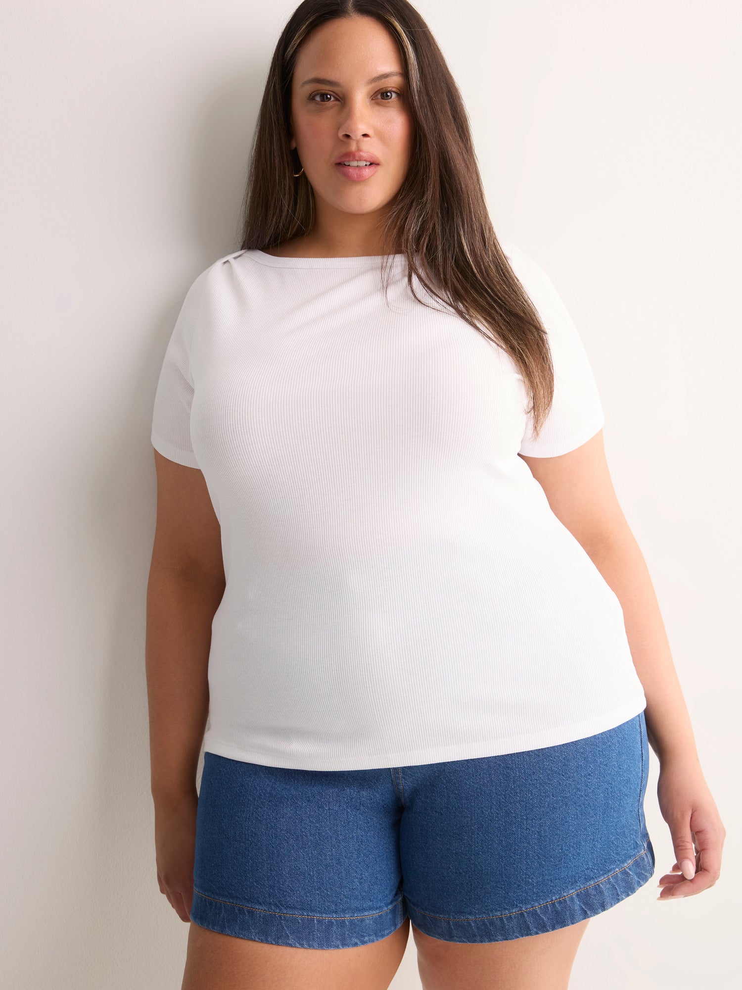 Boat-Neck Ribbed Knit Baby Tee
