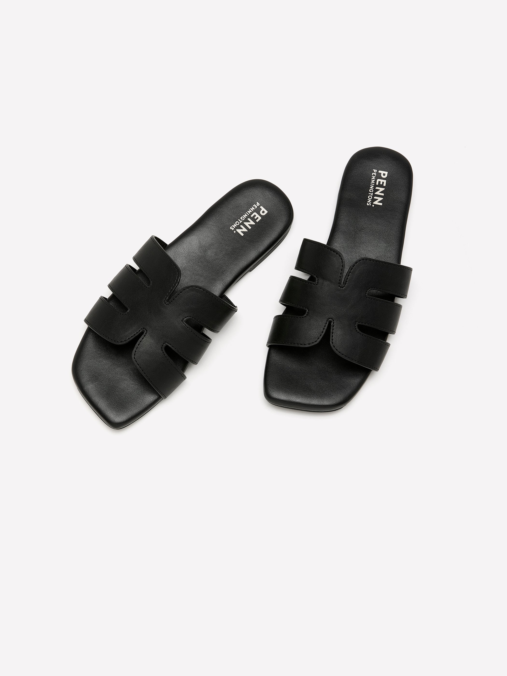 Wide Width, Zophie Black Faux-Leather H-Band Flat Sandal