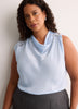 Straight-Fit Draped Cowl-Neck Satin Blouse