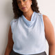 Straight-Fit Draped Cowl-Neck Satin Blouse