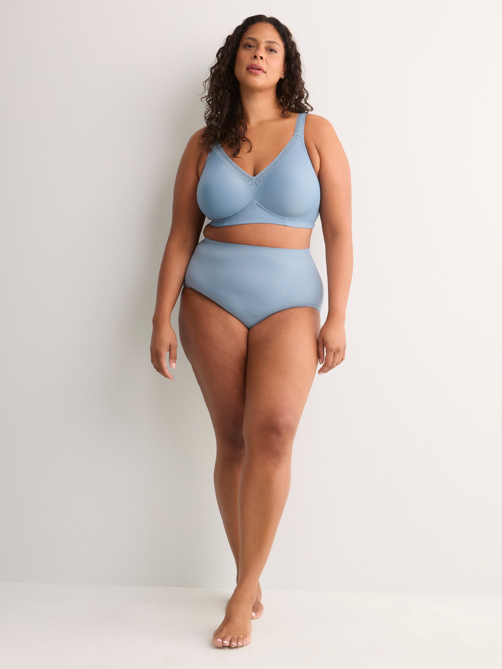 Blue Wireless Padded T-Shirt Bra with Lace - tiVOGLIO