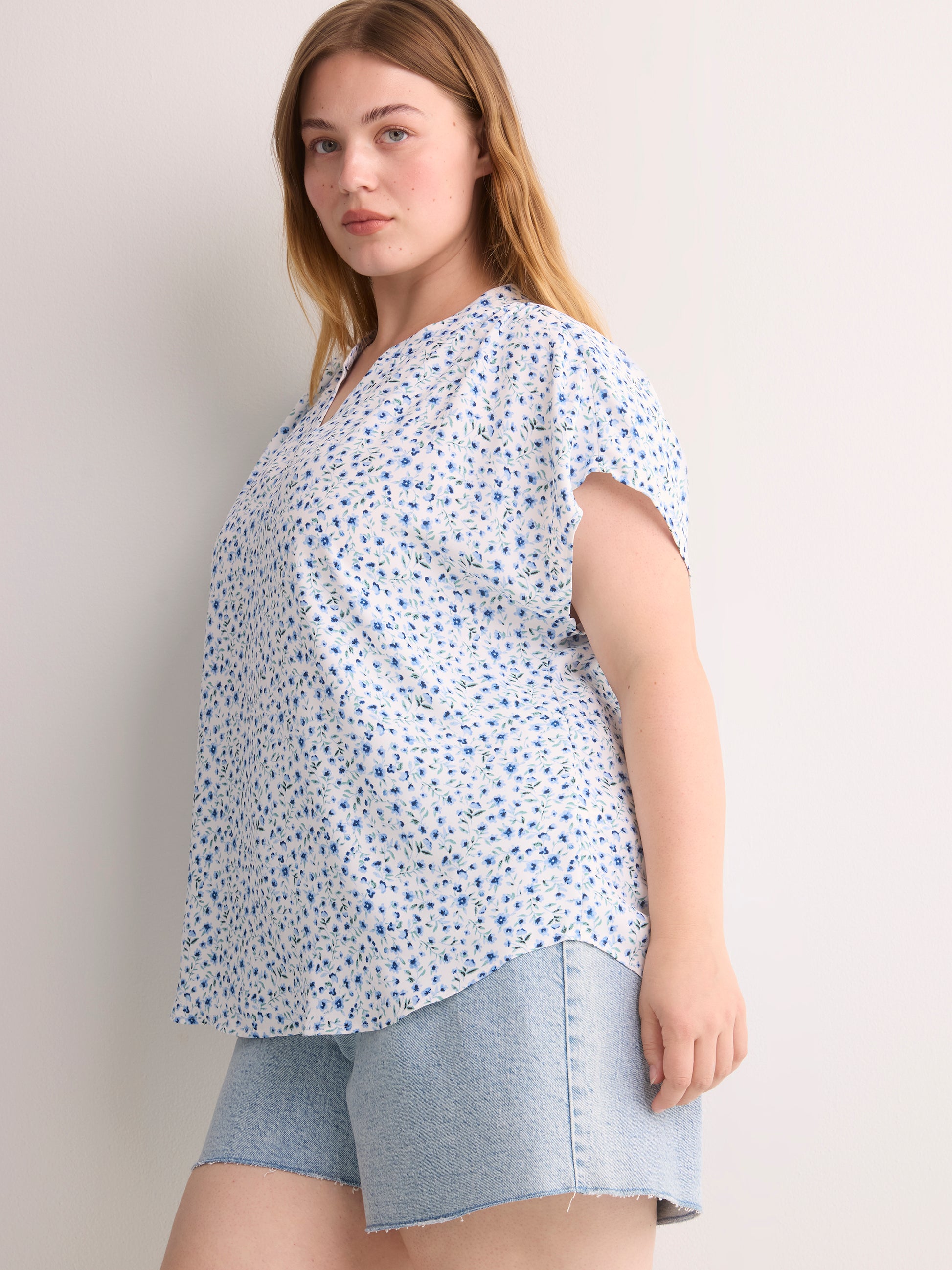 Split Neck Blouse with Extended Sleeves