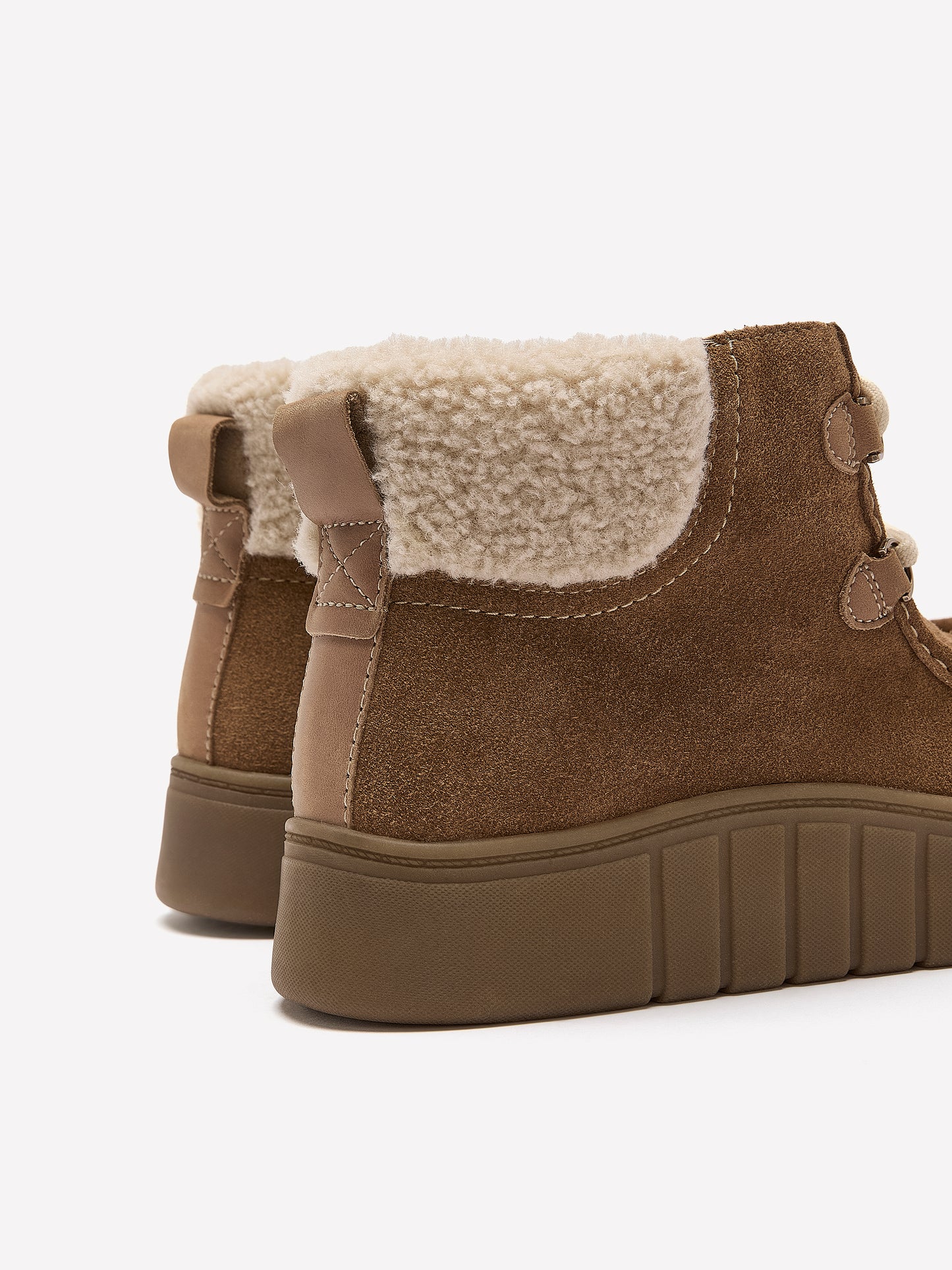 Wide Width, Mykah Izzy Suede Lace-Up Bootie with Sherpa Overlay - Clarks