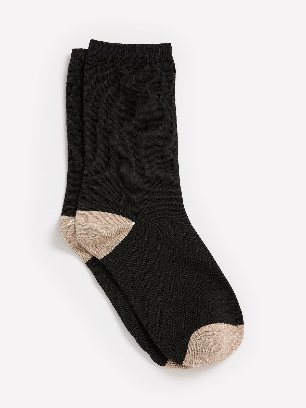 Black Crew Socks with Beige Heel and Toe