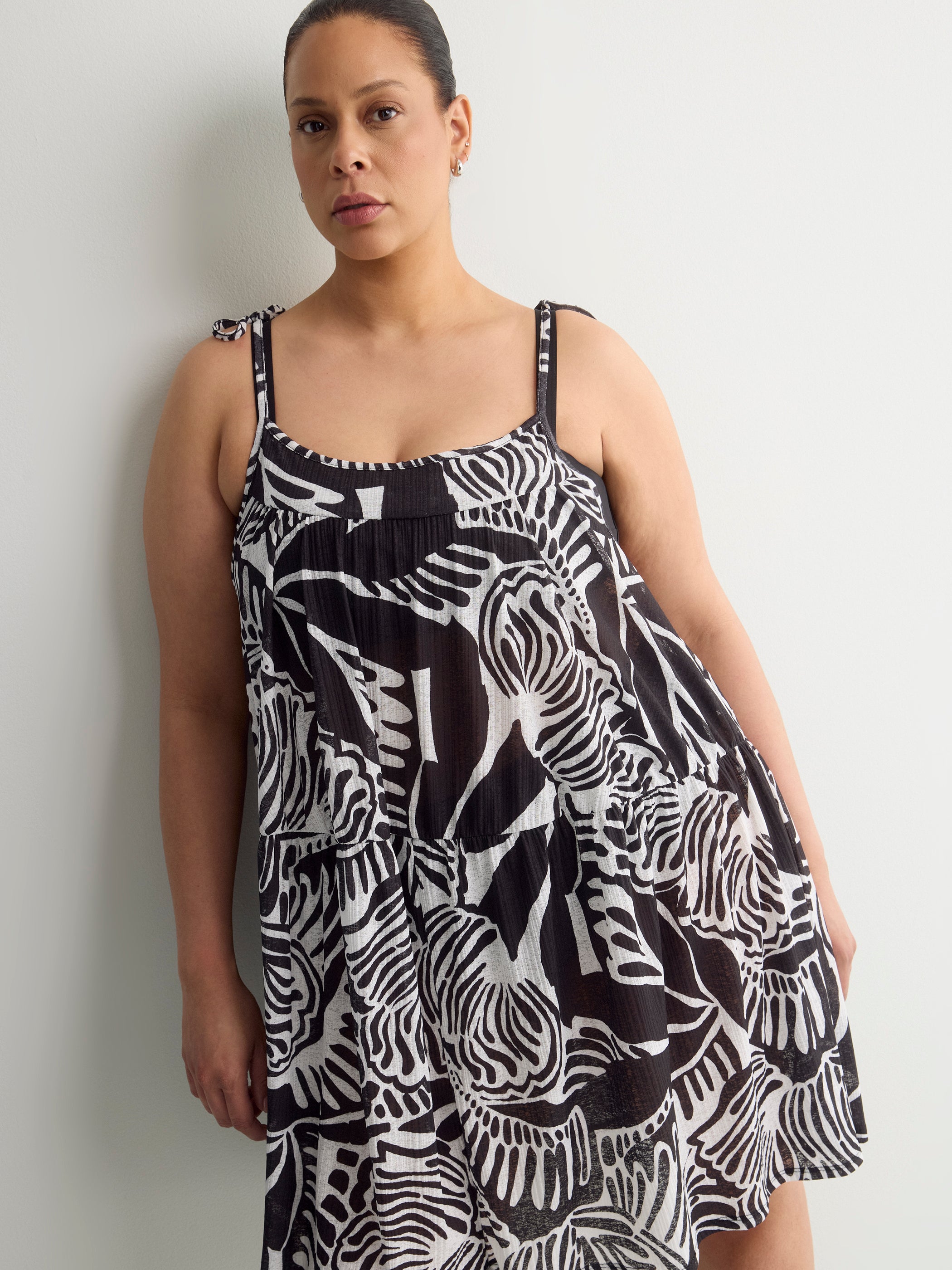 Pleated Sleeveless Onion-Skin Cover-Up Dress