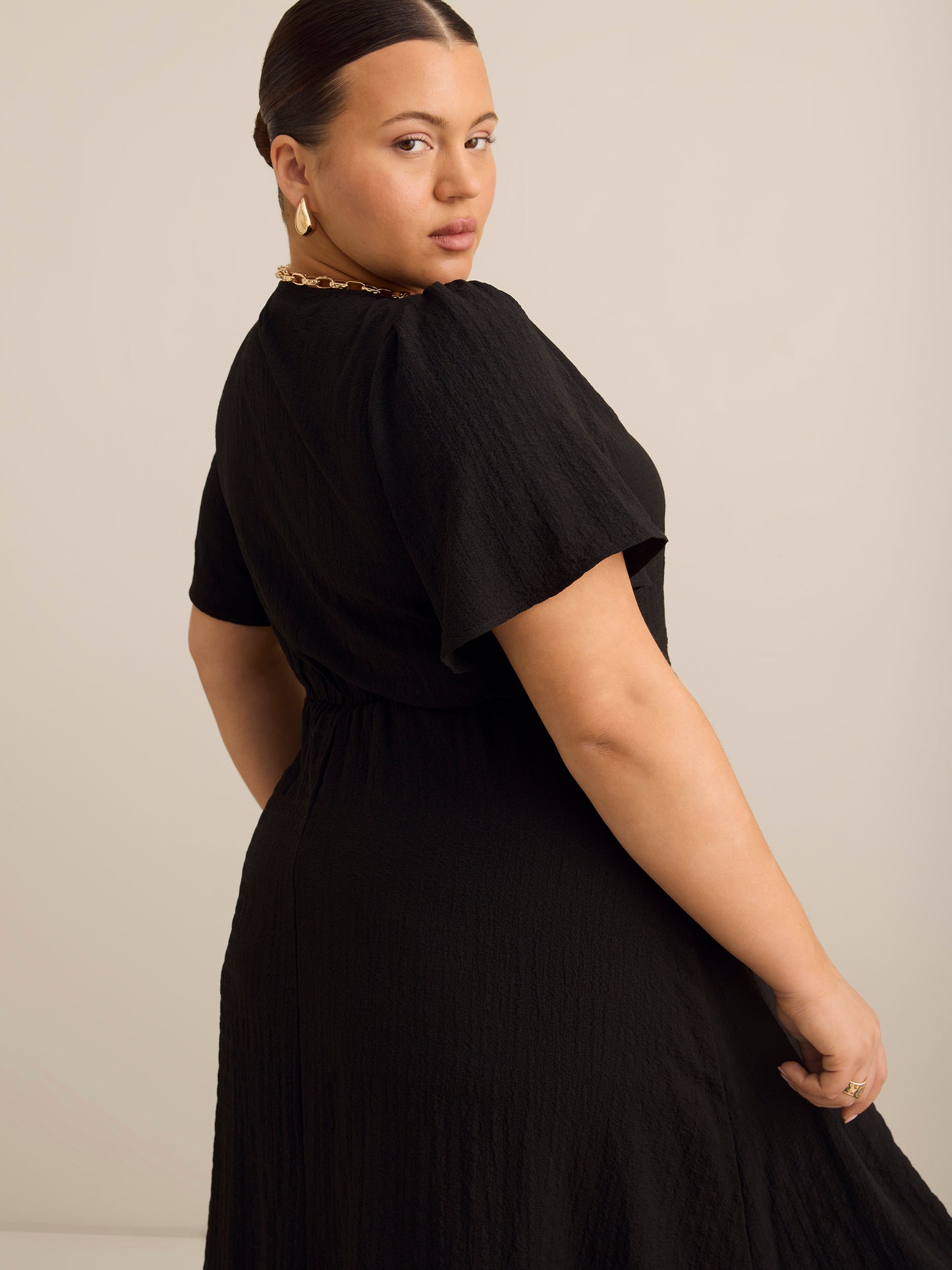 Addition Elle plus size midi wrap dress fit & flare black Penningtons Addition Elle plus size midi wrap dress fit & flare black Penningtons