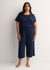 Blue Straight-Leg Rib Knit Capri Pyjama Pant - tiVOGLIO