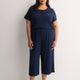 Blue Straight-Leg Rib Knit Capri Pyjama Pant - tiVOGLIO