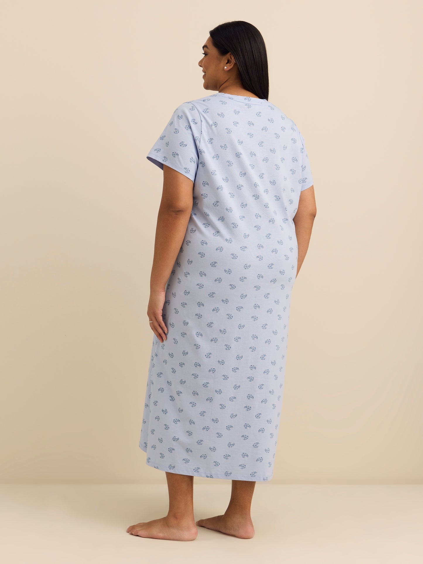 Robe de nuit longue à manches courtes imprimée - ti Voglio