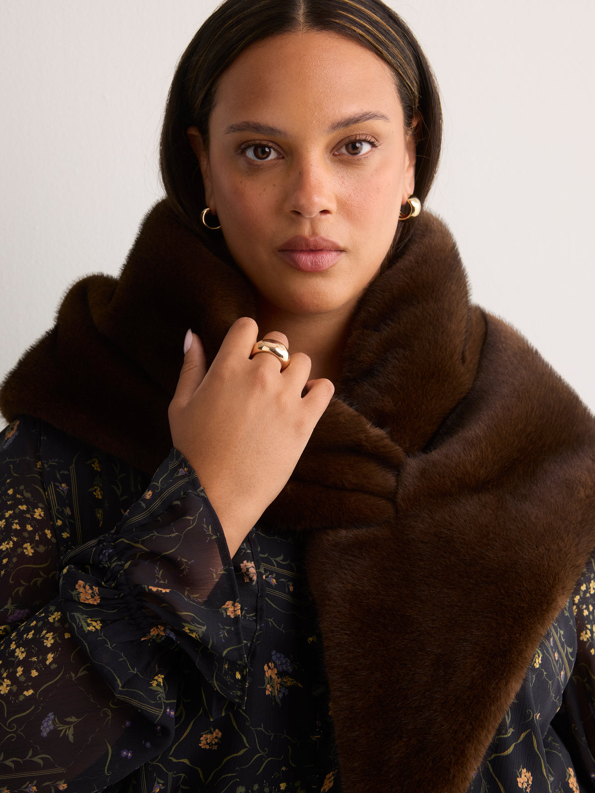 Brown Faux-Fur Triangle Scarf
