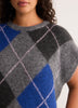 Loose Extended-Sleeve Argyle Fuzzy Yarn Short Sweater