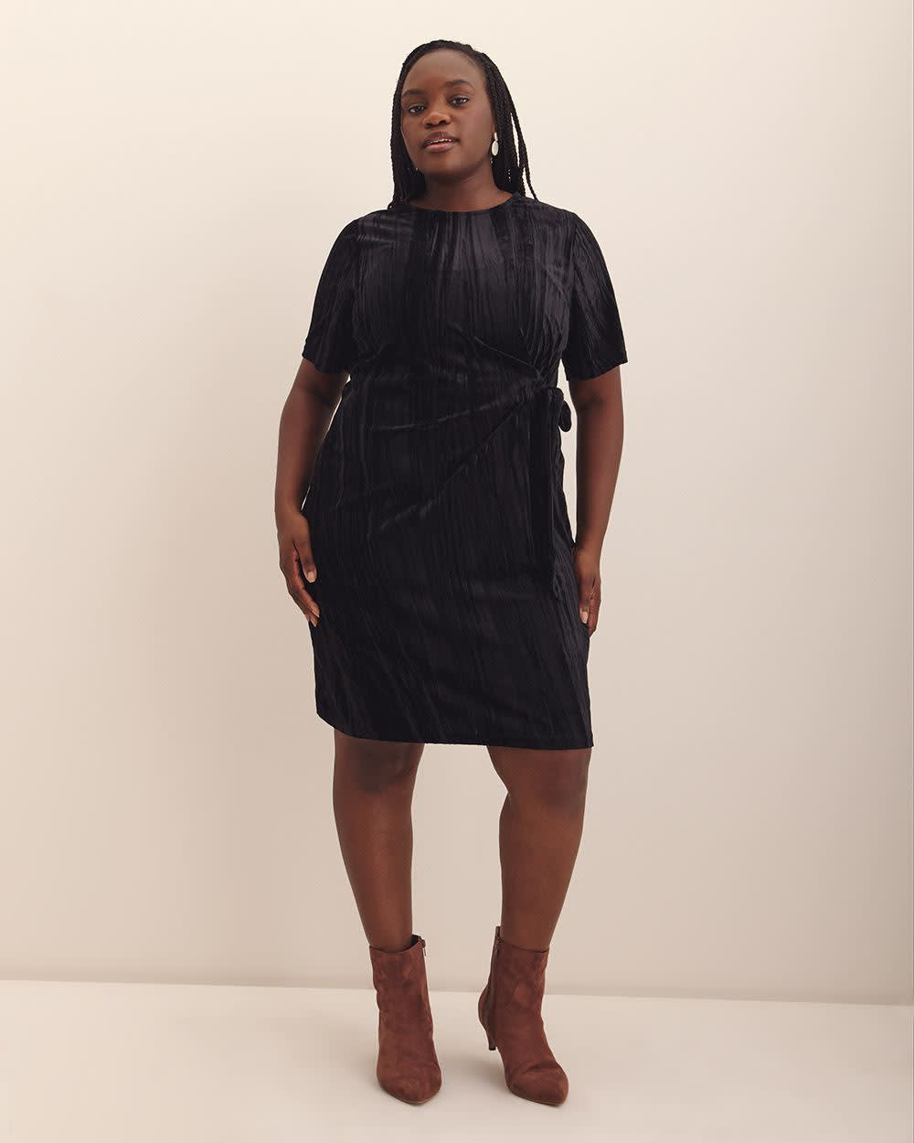 Velvet T-Shirt Dress with Side Knot