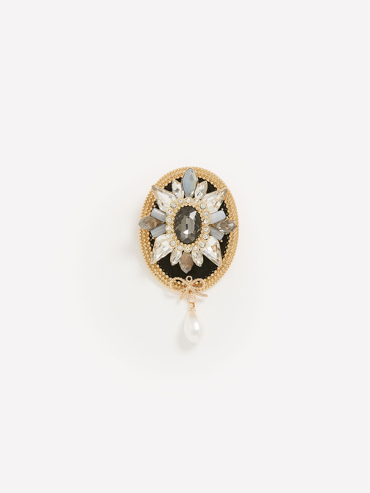 Fancy Embellished Oval Brooch with Pearl