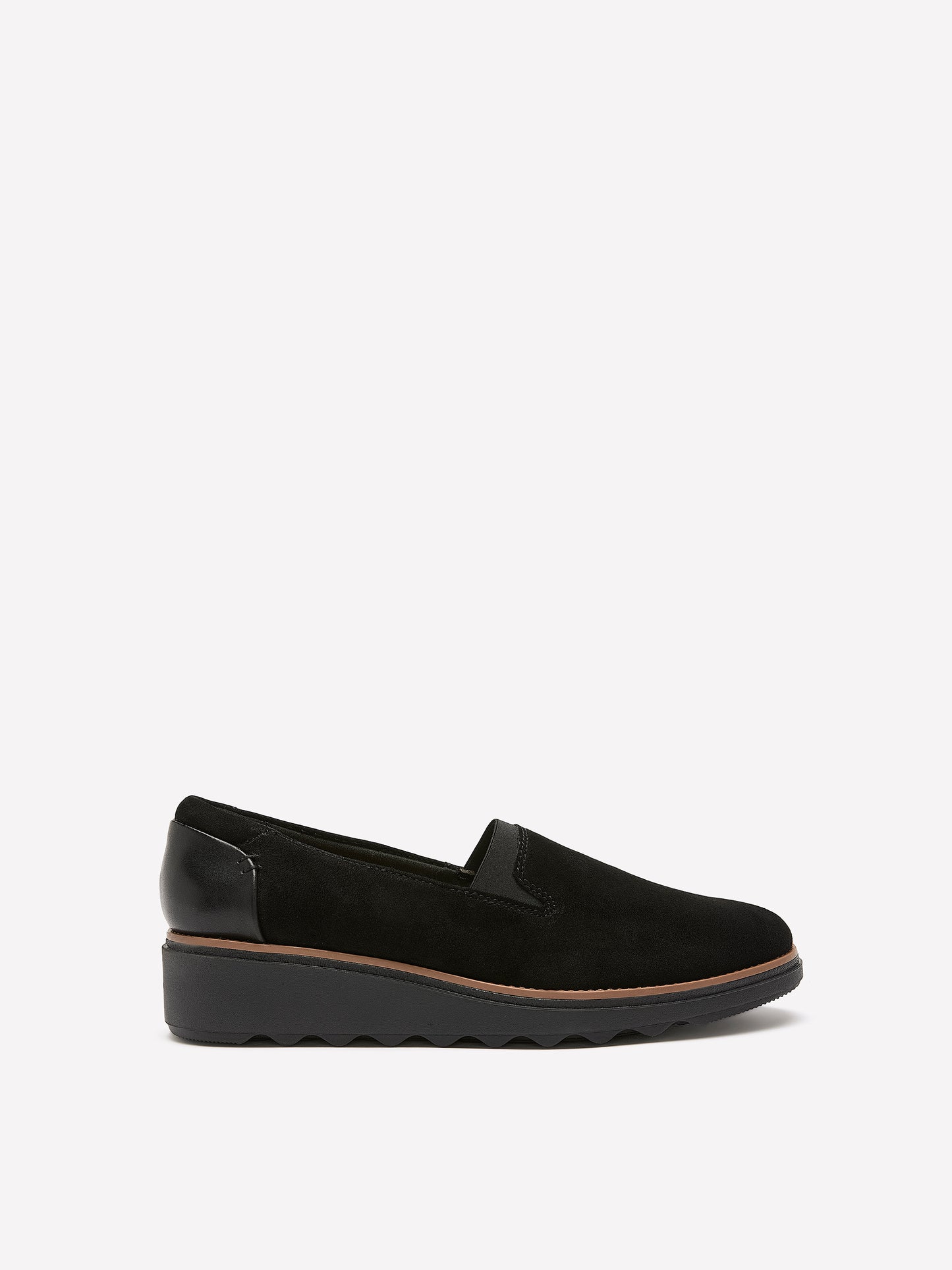 Wide Width, Sharon Dolly Black Suede Wedge Loafer - Clarks