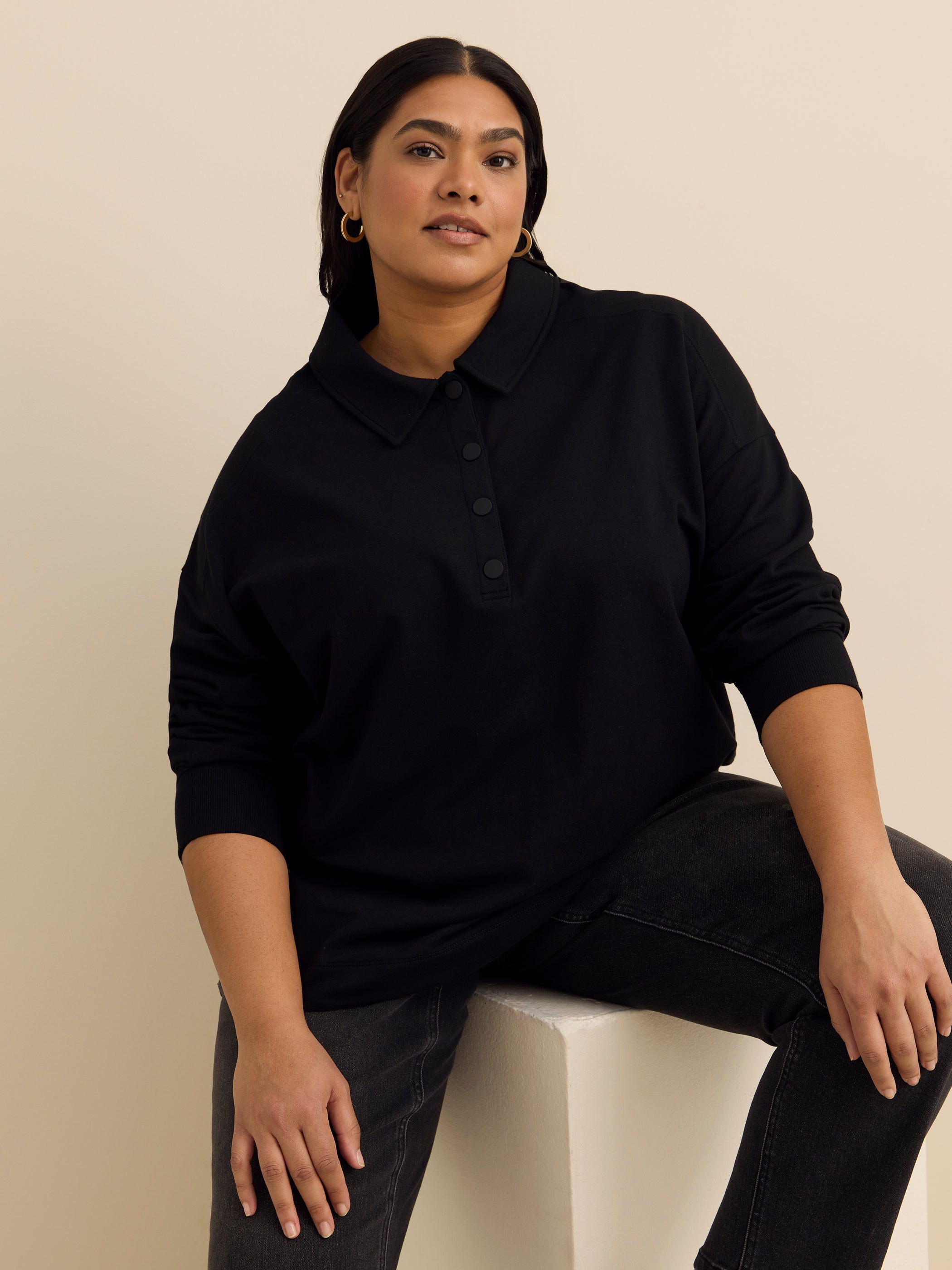 ActiveZone Polo Sweatshirt Curvy Fit French Terry Plus Size
