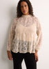 Mock-Neck Long-Sleeve Embroidered Blouse